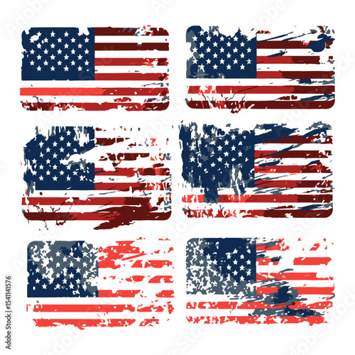 Set of abstract Grunge American flag. distressed USA flag. Vintage American flag