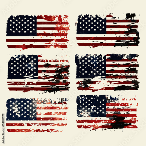Set of abstract Grunge American flag. distressed USA flag. Vintage American flag