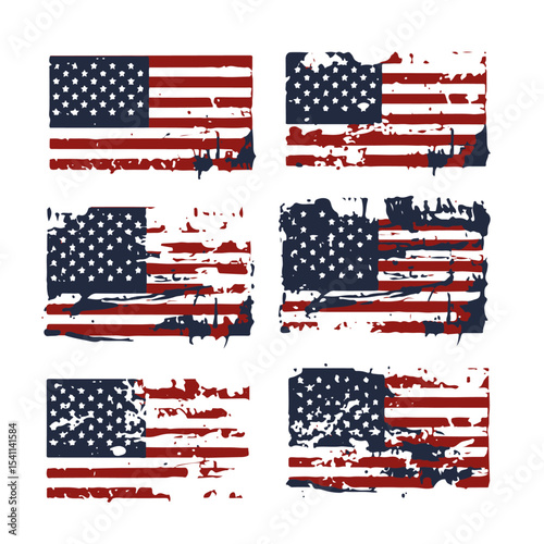 Set of abstract Grunge American flag. distressed USA flag. Vintage American flag