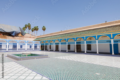 Scenic views of tourists visiting the Bahia Palace in the Old Town Medina area of Marrakech, west Morocco