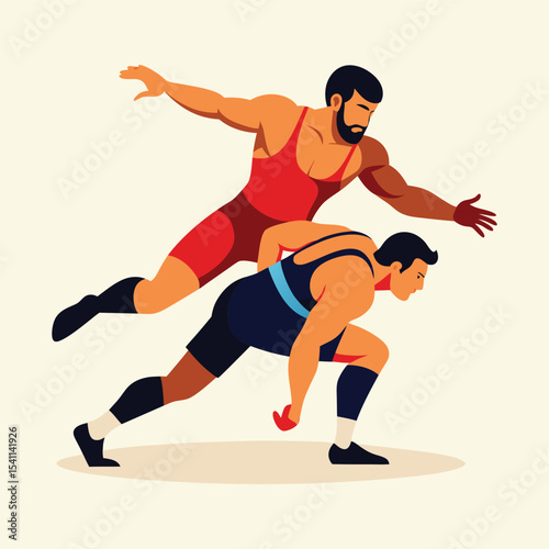 Two wrestlers in action illustration vector graphic art