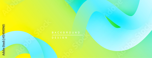 Abstract fluid shapes blend yellow, green, blue hues. Modern design evokes movement, energy, positivity. Smooth gradients create visual interest.