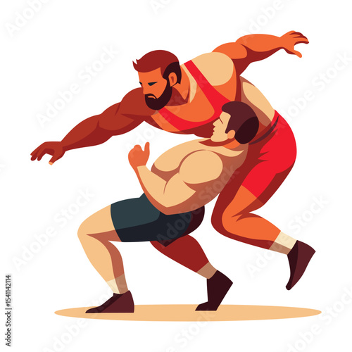 Illustration of two men wrestling in a stylized manner