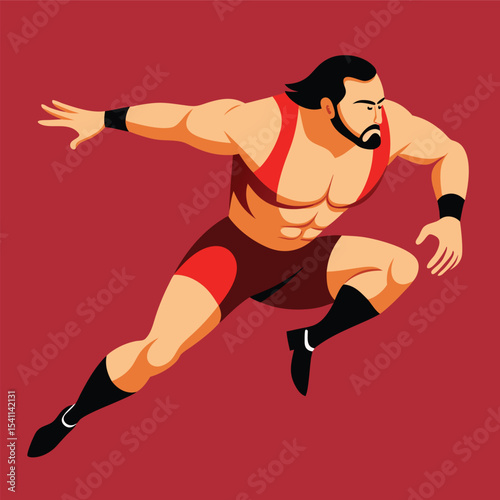 Wrestler with red outfit in action on a red background