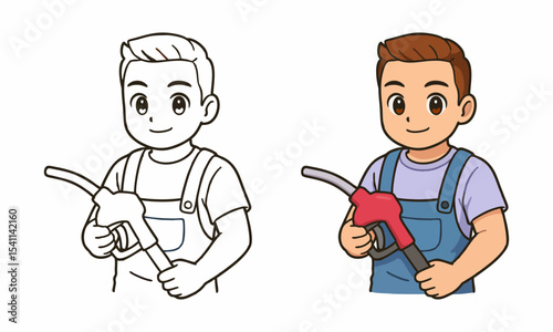 man holding refueling gun coloring page for kids