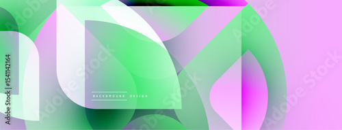 Abstract fluid shapes, vibrant green, purple hues. Modern design, translucent layers create dynamic visual effect. Minimalist background.