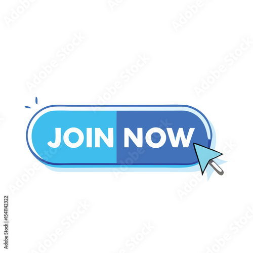 Digital join now button with cursor pointing at the rounded rectangle vector illustration