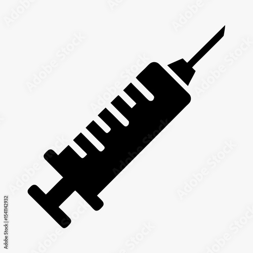 Black syringe icon with needle silhouette isolated on white background
