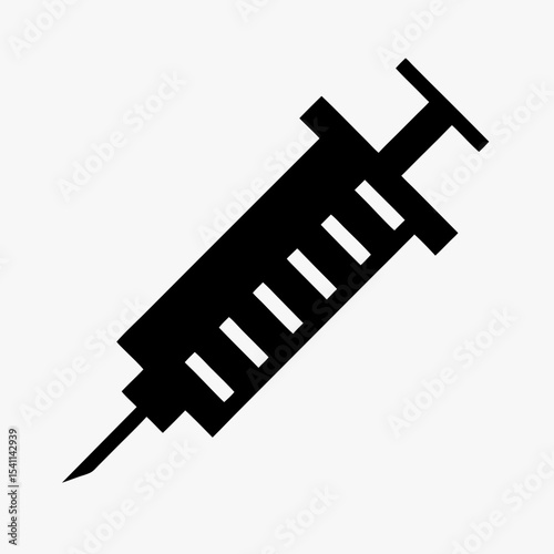 Black syringe icon with needle silhouette isolated on white background
