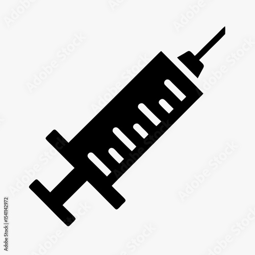 Black syringe icon with needle silhouette isolated on white background
