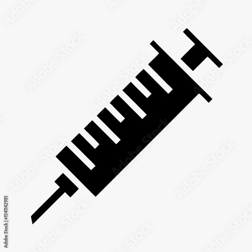 Black syringe icon with needle silhouette isolated on white background
