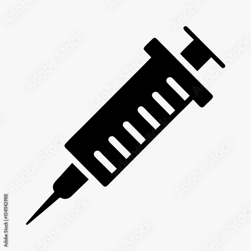 Black syringe icon with needle silhouette isolated on white background
