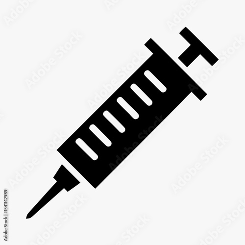 Black syringe icon with needle silhouette isolated on white background
