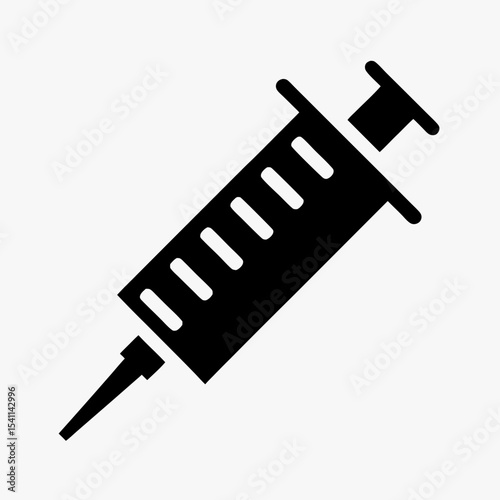 Black syringe icon with needle silhouette isolated on white background
