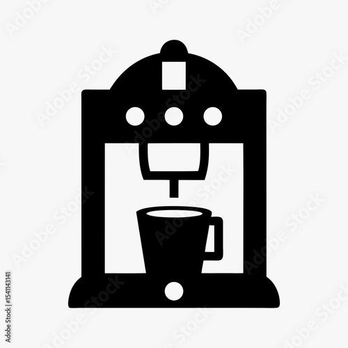 Black coffee machine icon with cup silhouette isolated on white background
