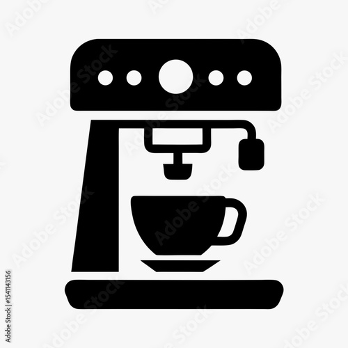 Black coffee machine icon with cup silhouette isolated on white background
