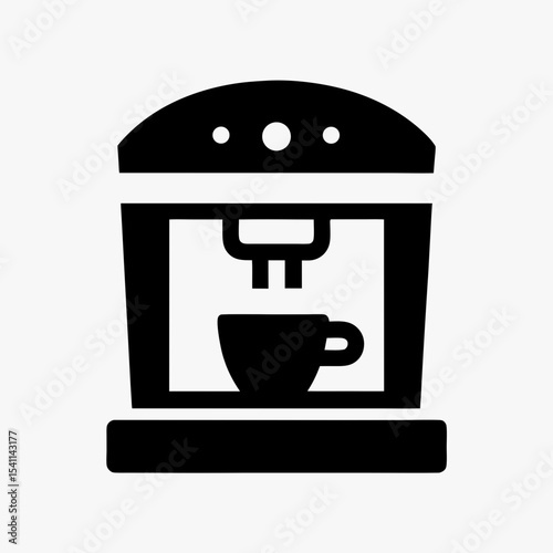 Black coffee machine icon with cup silhouette isolated on white background
