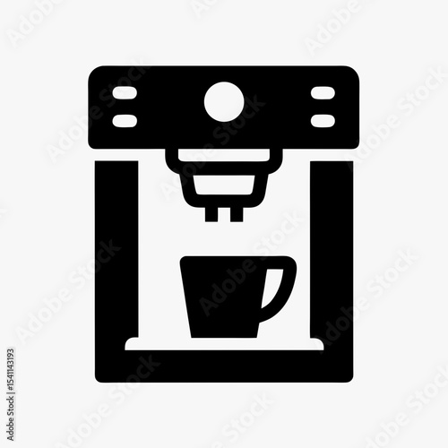 Black coffee machine icon with cup silhouette isolated on white background
