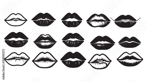 Lips Silhouette Collection Vector Illustration for Beauty Fashion Makeup and Romantic Design Concepts