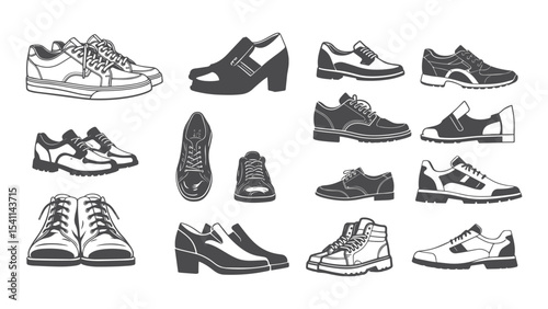 Shoes Silhouette Vector Illustration for Fashion Footwear and Lifestyle Design ConceptsShoes Silhouette Vector Illustration for Fashion Footwear and Lifestyle Design Concepts