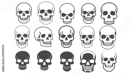 Skull Silhouette Collection Vector Illustration for Horror Gothic Anatomy and Tattoo Design Concepts