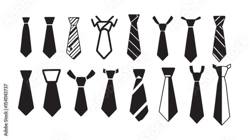 Tie Silhouette Collection Vector Illustration for Formal Fashion Business Attire Accessory and Style Concepts
