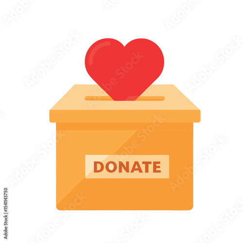 Charity donation box with red heart symbol encouraging compassion and giving in vector illustration