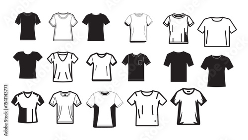 T-Shirt Silhouette Collection Vector Illustration for Fashion Apparel Clothing Mockup and Print Design Concepts