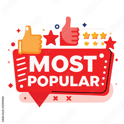 Modern vector illustration depicting the most popular product or service with thumbs up and stars