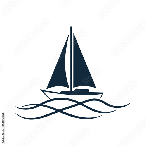 Yacht Silhouette with Ocean Waves