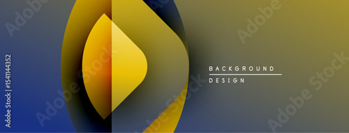 Abstract design features overlapping layers, gradients. Yellow, blue, gray tones create dynamic visual effect. Modern background element.