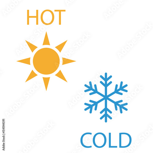 Hot and cold icon. Sun and snowflake sign. Heating and cooling button. Vector Isolated on white background