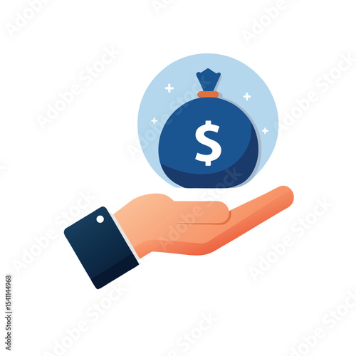 Hand holding money bag with dollar symbol representing financial support and investment