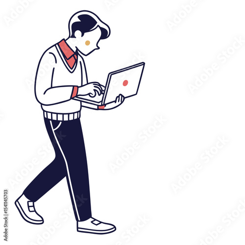 Flat faceless illustration of a student using a laptop, perfect for online learning, digital education, or e-learning concepts. Not AI-Generated