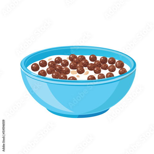 Cartoon illustration of a bowl of cereal with milk for breakfast or snack time