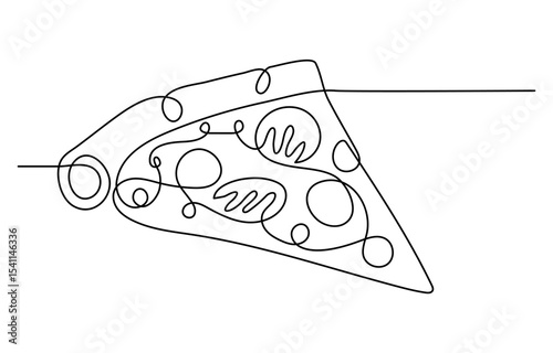 Continuous single one line drawing of delicious sliced cheese pizza design outline vector illustration