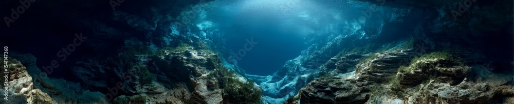 Naklejka premium Underwater cave exploration 360 degree hdr hdri viewpoint with nature