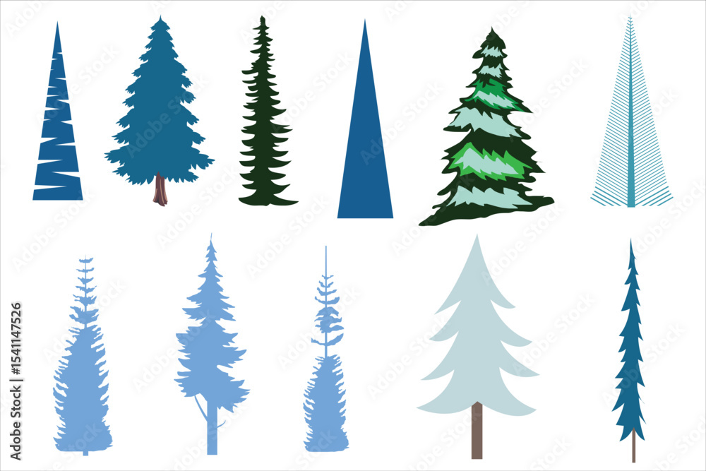 Obraz premium Various Pine tree with multiple color vector illustration on abstract background.