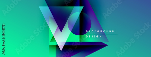 Abstract geometric shapes overlap, creating vibrant teal, purple gradients. Modern design feels dynamic, energetic. Text reads background design.