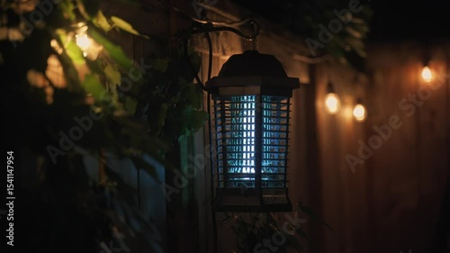 A bug zapper lantern zaps some bugs at night
