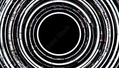 Abstract Black Background with White Circle Rings for Digital Future Technology Concept – Vector Illustration