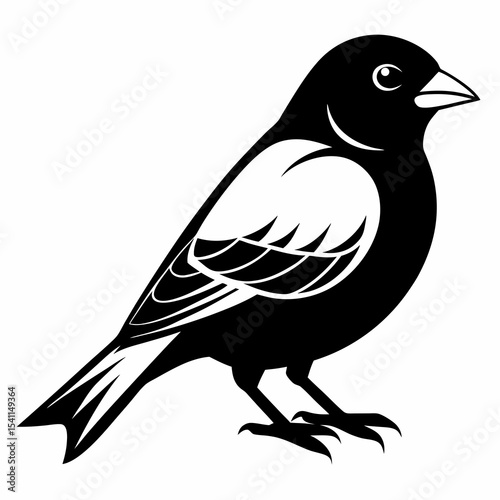 Indigo Bunting vector black silhouette on white background