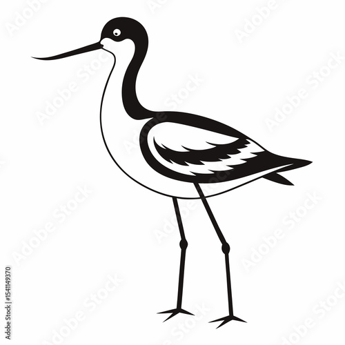 American Avocet vector black silhouette on white background