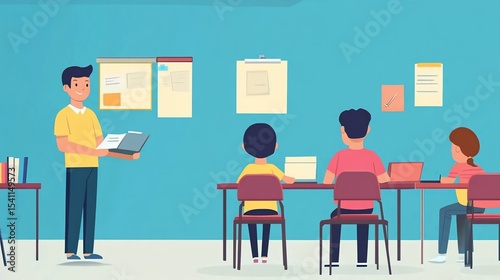 Dedicated Teacher Inspiring Students in a Modern Classroom Setting
