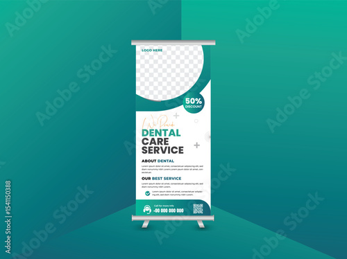 Medical Roll-Up Banner Design with Blue Accents and Business Layout