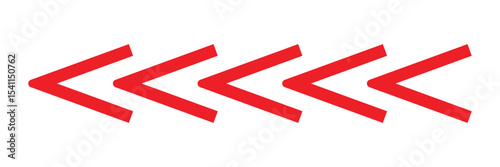 Arrow red chevron symbol. Warning striped arrow. Safety type .Isolated on white background. Vector illustration  .