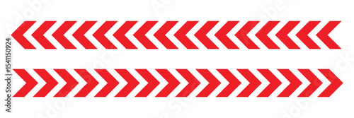 Arrow red chevron symbol. Warning striped arrow. Safety type .Isolated on white background. Vector illustration  .
