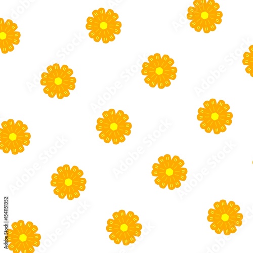 Fototapeta Naklejka Na Ścianę i Meble -  Seamless pattern illustration flat design spring flower yellow color cartoon doodle style for fabric, picture label, wallpaper, banner, poster.