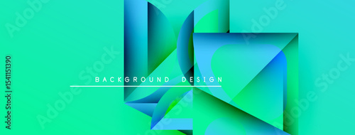 Abstract geometric design. Turquoise, green layers create depth. Text reads background design. Modern, vibrant visual element.