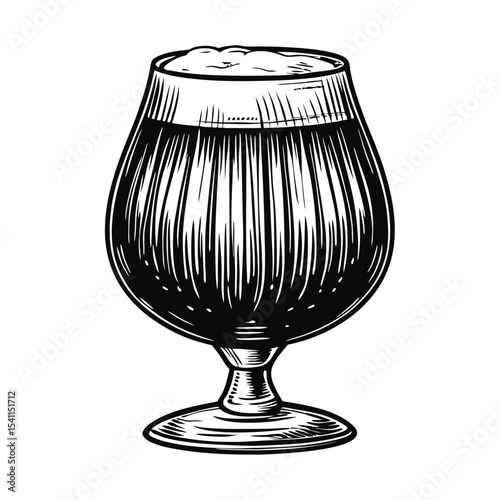 Golden ale in a stemmed glass goblet. This illustration shows frothy golden beer in elegant glassware, perfect for beer tasting events or International Beer Day celebrations.